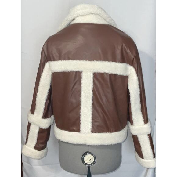 Madden NYC Faux Leather Shearling Small Moto Bomber Jacket Coat Crop Aviator - Picture 3 of 10